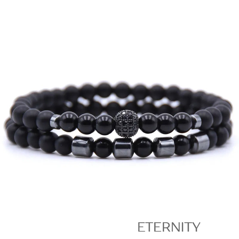 Pulsera Doble Celestial Stone con Cuentas de Ágata Craquelada y Hematita  Brazaletes Azul Unica Acero Inoxidable  ETERNITY