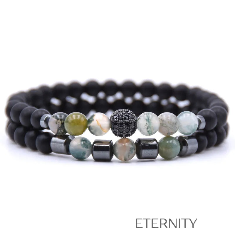 Pulsera Doble Celestial Stone con Cuentas de Ágata Craquelada y Hematita  Brazaletes Azul Unica Acero Inoxidable  ETERNITY