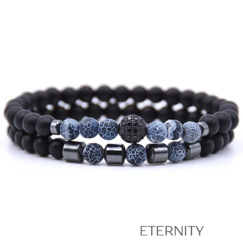 Pulsera Doble Celestial Stone con Cuentas de Ágata Craquelada y Hematita  Brazaletes Azul Unica Acero Inoxidable  ETERNITY