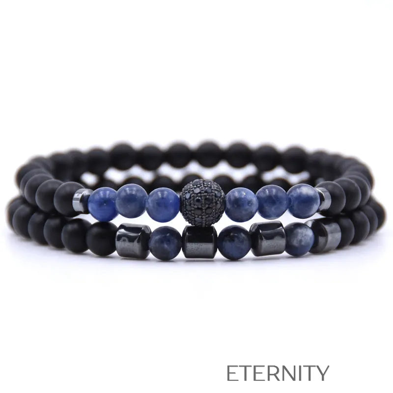 Pulsera Doble Celestial Stone con Cuentas de Ágata Craquelada y Hematita  Brazaletes Azul Unica Acero Inoxidable  ETERNITY