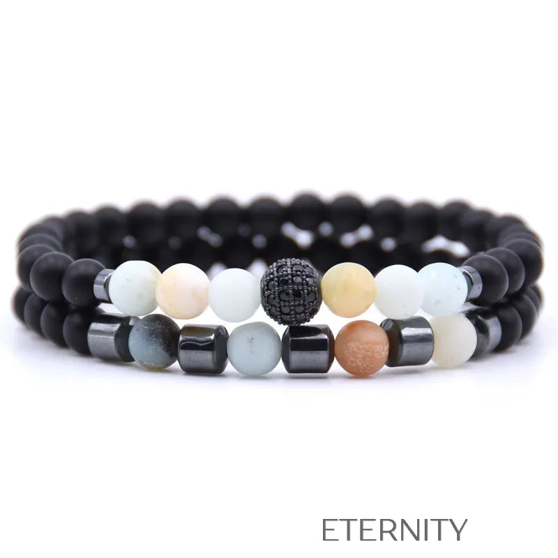 Pulsera Doble Celestial Stone con Cuentas de Ágata Craquelada y Hematita  Brazaletes Azul Unica Acero Inoxidable  ETERNITY