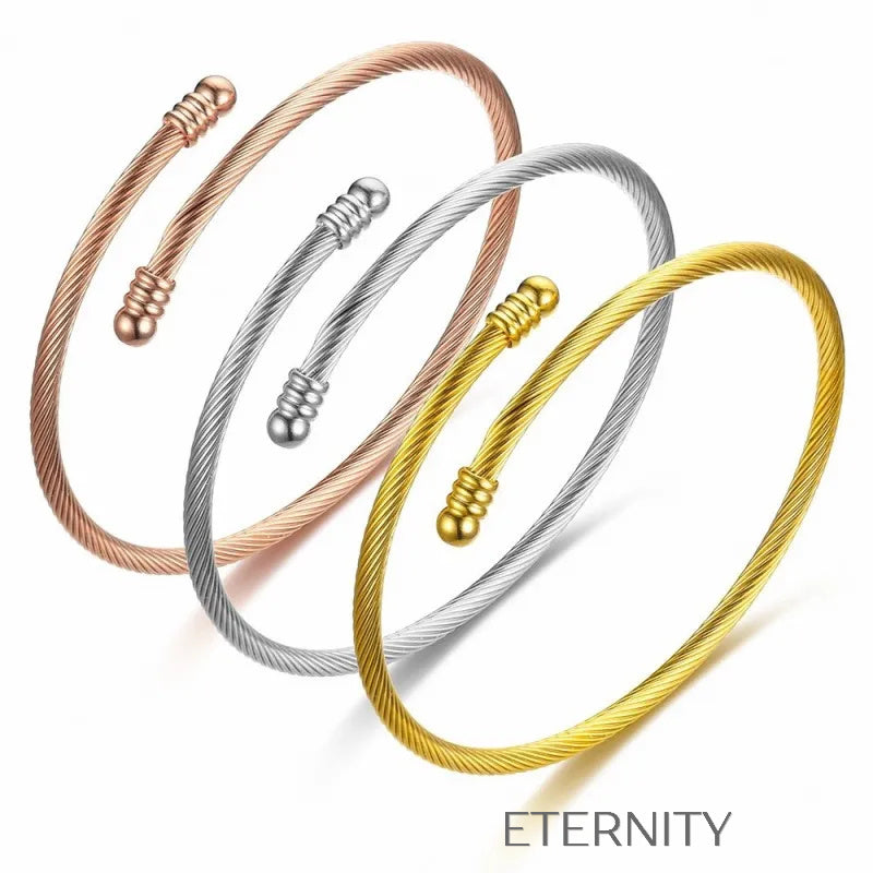 Brazaletes abiertos en cable metálico dorado plateado y rosado Brazaletes Dorado Unica Acero Inoxidable  ETERNITY