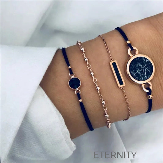 Set de 4 Pulseras Midnight Marble con Piedra Negra y Detalles en Oro Rosa  Brazaletes Negro Unica Acero Inoxidable  ETERNITY