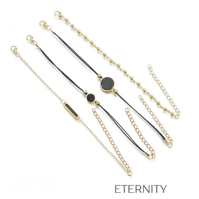 Set de 4 Pulseras Midnight Marble con Piedra Negra y Detalles en Oro Rosa  Brazaletes Negro Unica Acero Inoxidable  ETERNITY