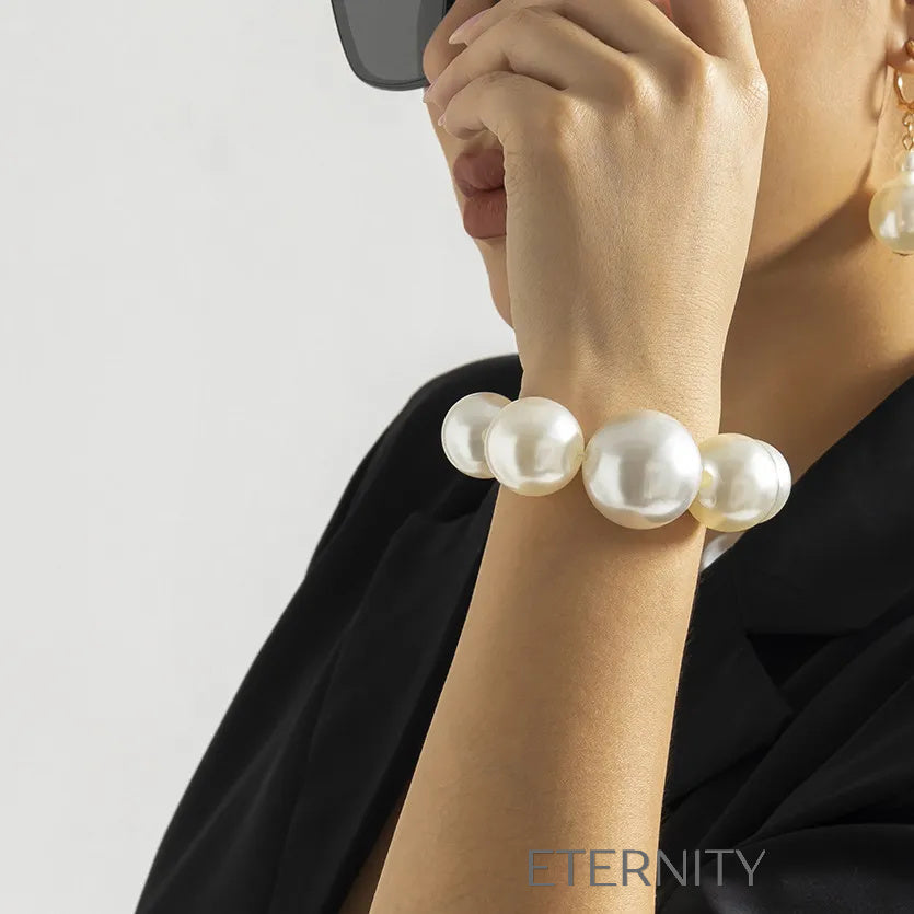 Colección Nacre Luxe   Set de Perlas Maxi Brazaletes Perla Unica Acero Inoxidable  ETERNITY
