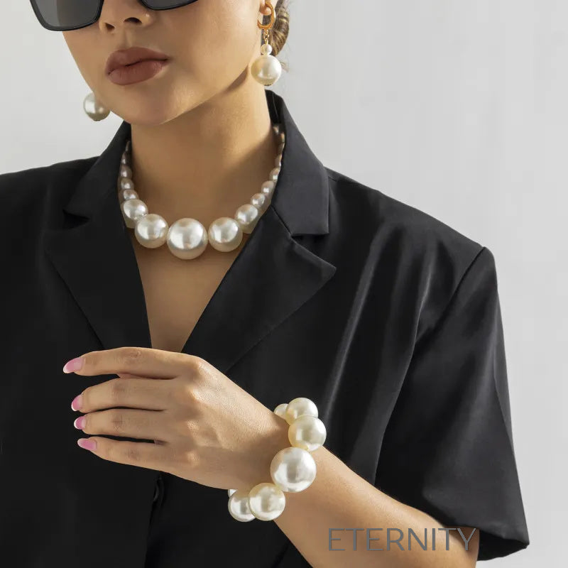 Colección Nacre Luxe   Set de Perlas Maxi Brazaletes Perla Unica Acero Inoxidable  ETERNITY