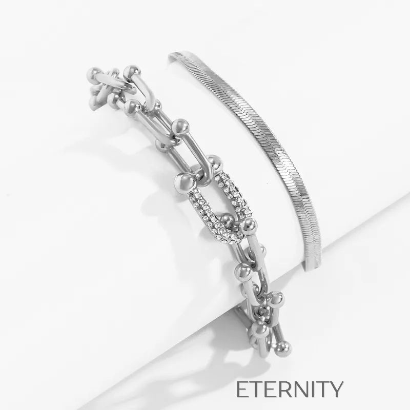 Brazaletes Double Glow Oro y Plata  Brazaletes Dorado Unica Acero Inoxidable  ETERNITY