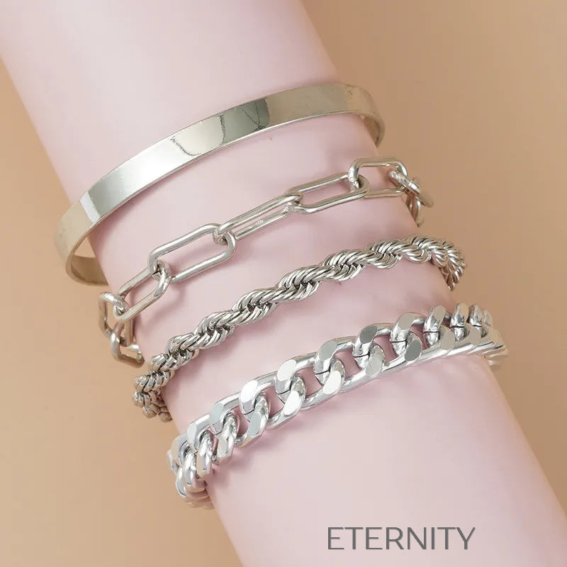 Set de Pulseras Golden Era con Eslabones y Brazalete Rígido en Oro y Plata  Brazaletes Dorado Unica Acero Inoxidable  ETERNITY