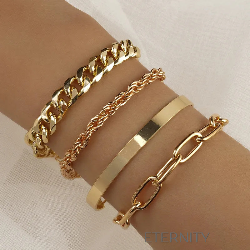 Set de Pulseras Golden Era con Eslabones y Brazalete Rígido en Oro y Plata  Brazaletes Dorado Unica Acero Inoxidable  ETERNITY