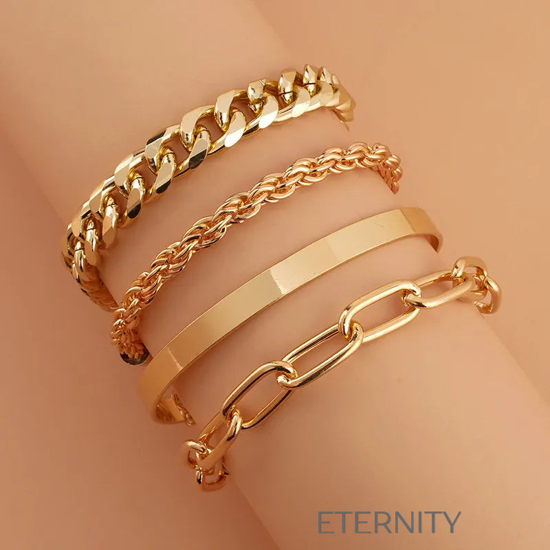 Set de Pulseras Golden Era con Eslabones y Brazalete Rígido en Oro y Plata  Brazaletes Dorado Unica Acero Inoxidable  ETERNITY