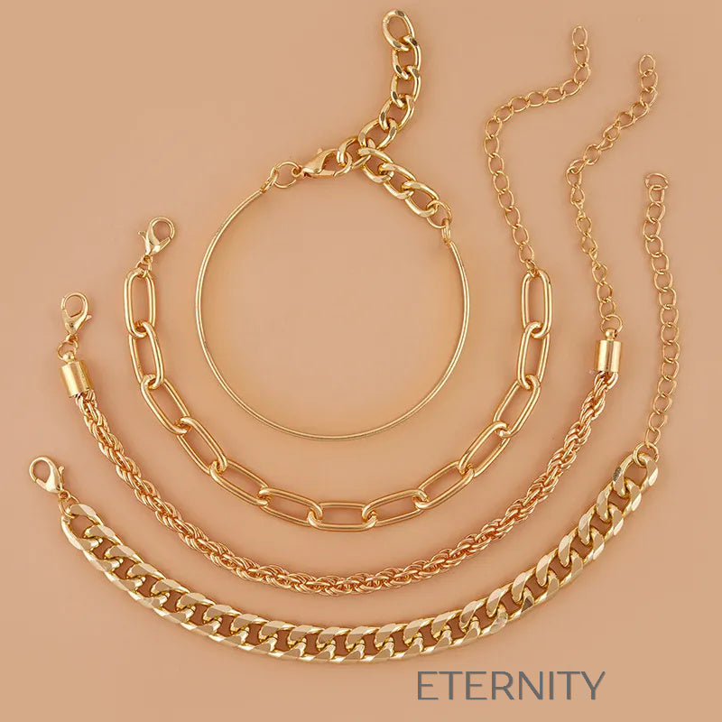 Set de Pulseras Golden Era con Eslabones y Brazalete Rígido en Oro y Plata  Brazaletes Dorado Unica Acero Inoxidable  ETERNITY