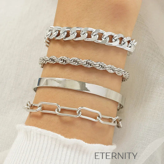 Set de Pulseras Golden Era con Eslabones y Brazalete Rígido en Oro y Plata  Brazaletes Dorado Unica Acero Inoxidable  ETERNITY