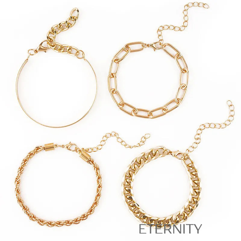 Set de Pulseras Golden Era con Eslabones y Brazalete Rígido en Oro y Plata  Brazaletes Dorado Unica Acero Inoxidable  ETERNITY