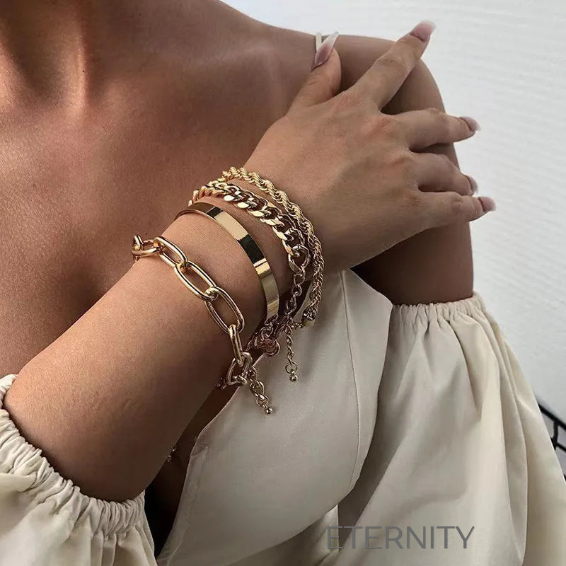 Set de Pulseras Golden Era con Eslabones y Brazalete Rígido en Oro y Plata  Brazaletes Dorado Unica Acero Inoxidable  ETERNITY