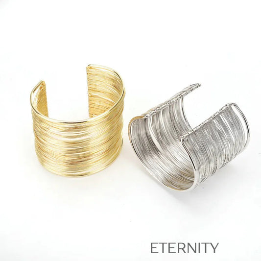 Brazaletes tipo cuff dorado y plateado con diseño de alambre Brazaletes Dorado Unica Acero Inoxidable  ETERNITY