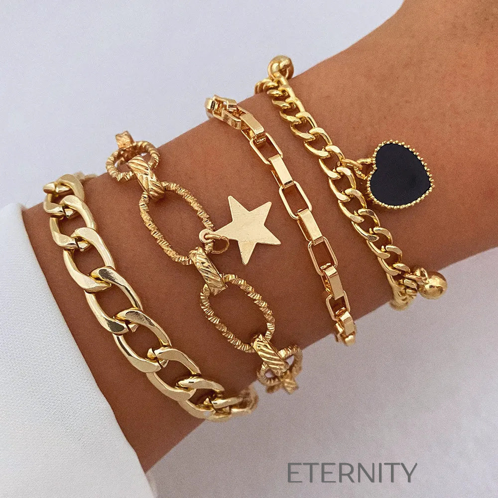 Set de Pulseras Stellar Mix Multicapa  Brazaletes Dorado Unica Acero Inoxidable  ETERNITY