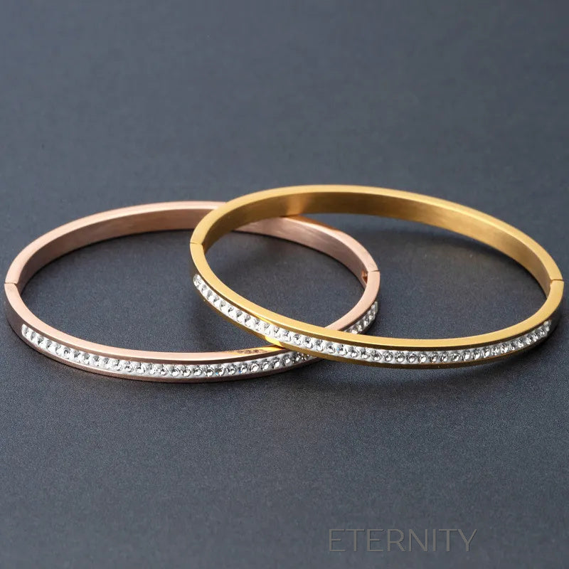 Brazaletes Rígidos de Acero con Incrustación de Cristales ETERNIT Brazaletes Oro Rosa Unica Acero Inoxidable  ETERNITY