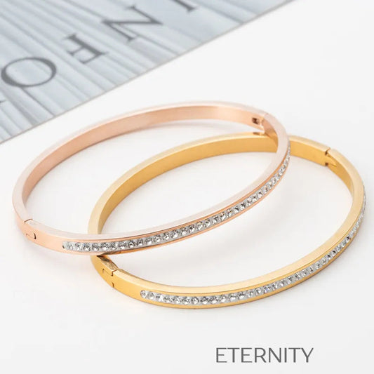 Brazaletes Rígidos de Acero con Incrustación de Cristales ETERNIT Brazaletes Oro Rosa Unica Acero Inoxidable  ETERNITY