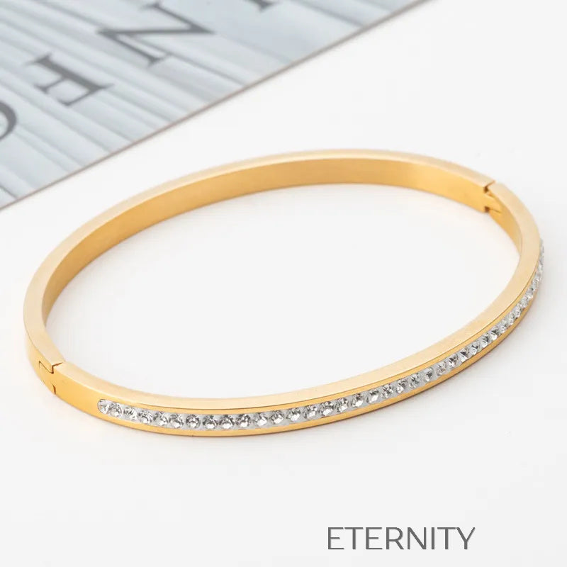 Brazaletes Rígidos de Acero con Incrustación de Cristales ETERNIT Brazaletes Oro Rosa Unica Acero Inoxidable  ETERNITY