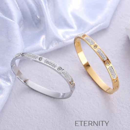 Brazalete Rígido Stellar con Cristales Pavé  Brazaletes Dorado Unica Acero Inoxidable  ETERNITY
