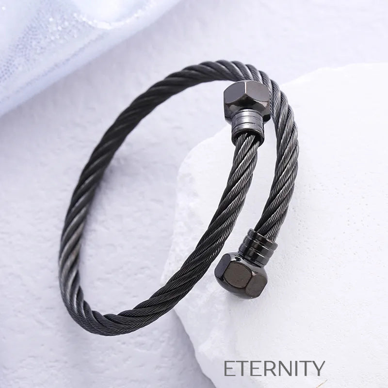 Brazalete Industrial Cable   Diseño de Guaya Rígida Brazaletes Negro Unica Acero Inoxidable  ETERNITY