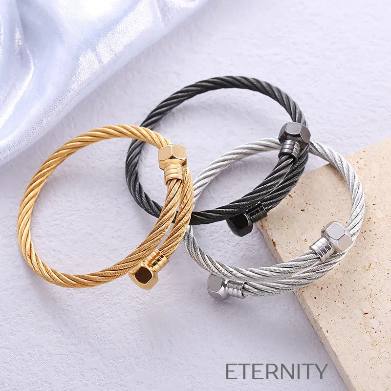 Brazalete Industrial Cable   Diseño de Guaya Rígida Brazaletes Negro Unica Acero Inoxidable  ETERNITY
