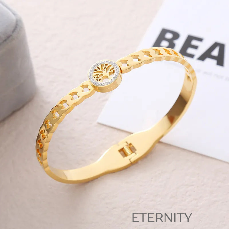 Collar Linear Heart Doble Corazón  Brazaletes Dorado Gold Acero Inoxidable  ETERNITY