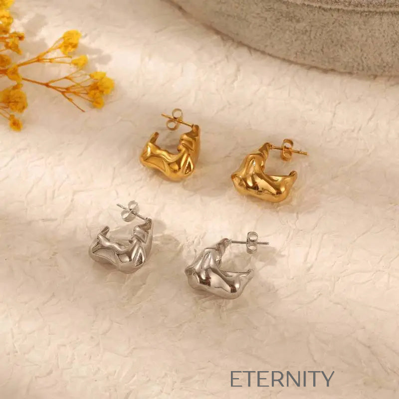 Zarcillos de Aro con Textura de Metal Fundido  Brazaletes Dorado Unica Acero Inoxidable  ETERNITY