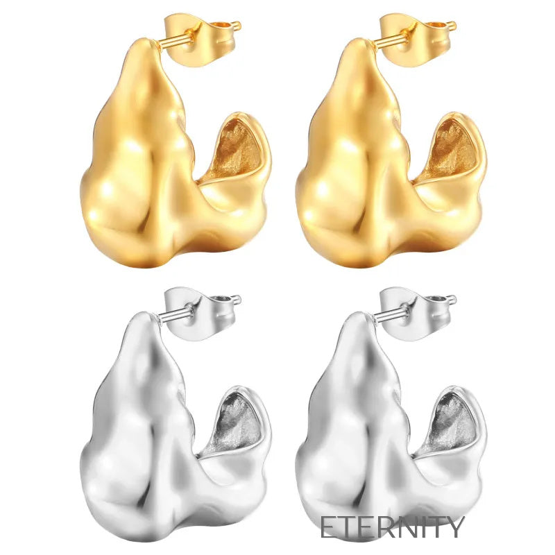 Zarcillos de Aro con Textura de Metal Fundido  Brazaletes Dorado Unica Acero Inoxidable  ETERNITY
