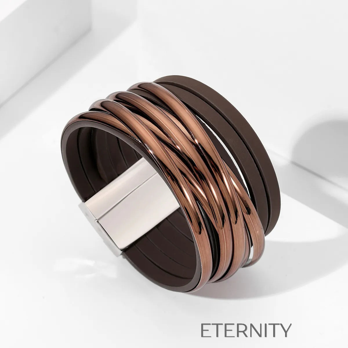 Brazalete Trio Metal Cuero  Brazaletes Negro Unica Acero Inoxidable  ETERNITY