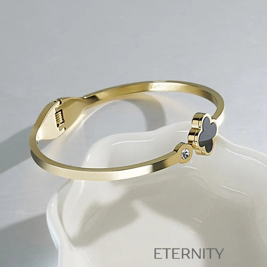 Brazalete Rígido Trébol con Nácar y Circones  Brazaletes Dorado Unica Acero Inoxidable  ETERNITY