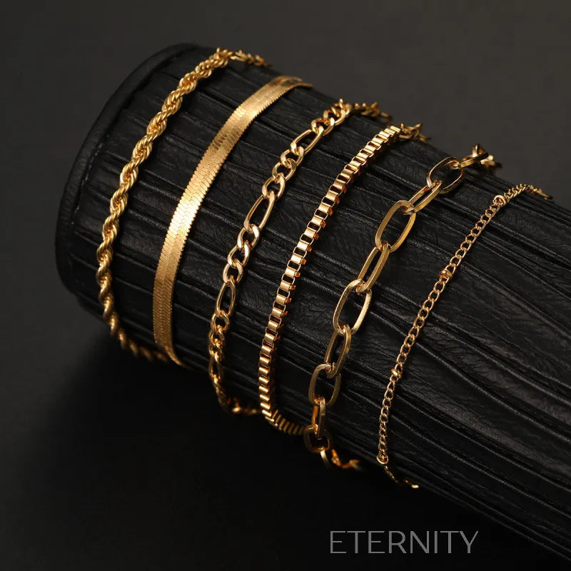 Set de Pulseras Golden Layer  Brazaletes Dorado Unica Acero Inoxidable  ETERNITY