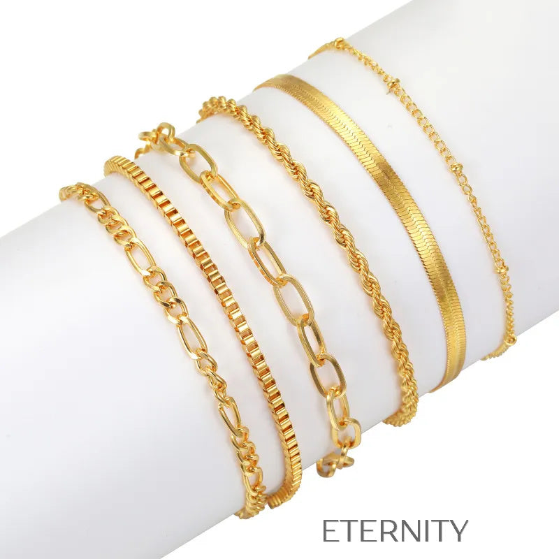 Set de Pulseras Golden Layer  Brazaletes Dorado Unica Acero Inoxidable  ETERNITY