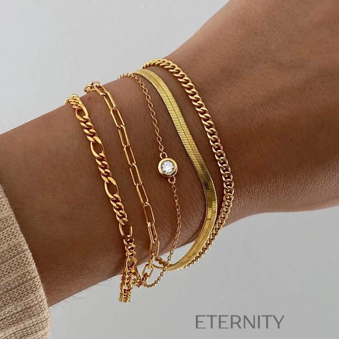 Set de Pulseras Golden Layer  Brazaletes Dorado Unica Acero Inoxidable  ETERNITY