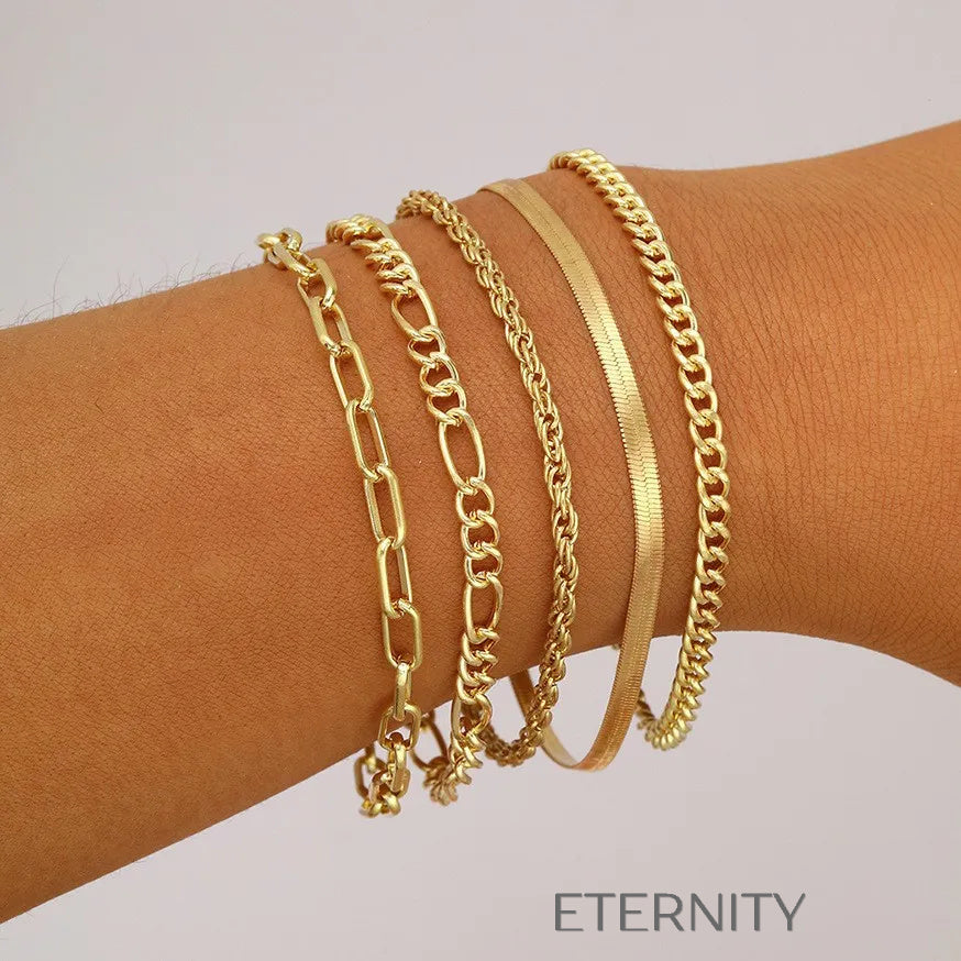 Set de Pulseras Golden Layer  Brazaletes Dorado Unica Acero Inoxidable  ETERNITY