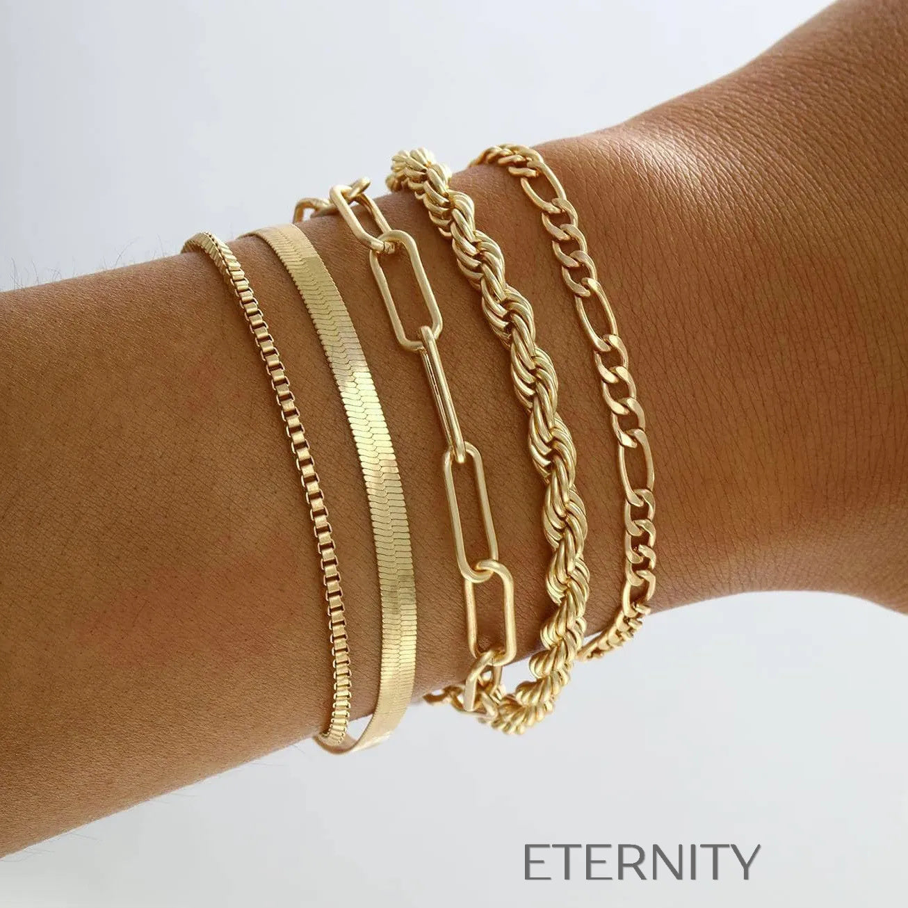 Set de Pulseras Golden Layer  Brazaletes Dorado Unica Acero Inoxidable  ETERNITY