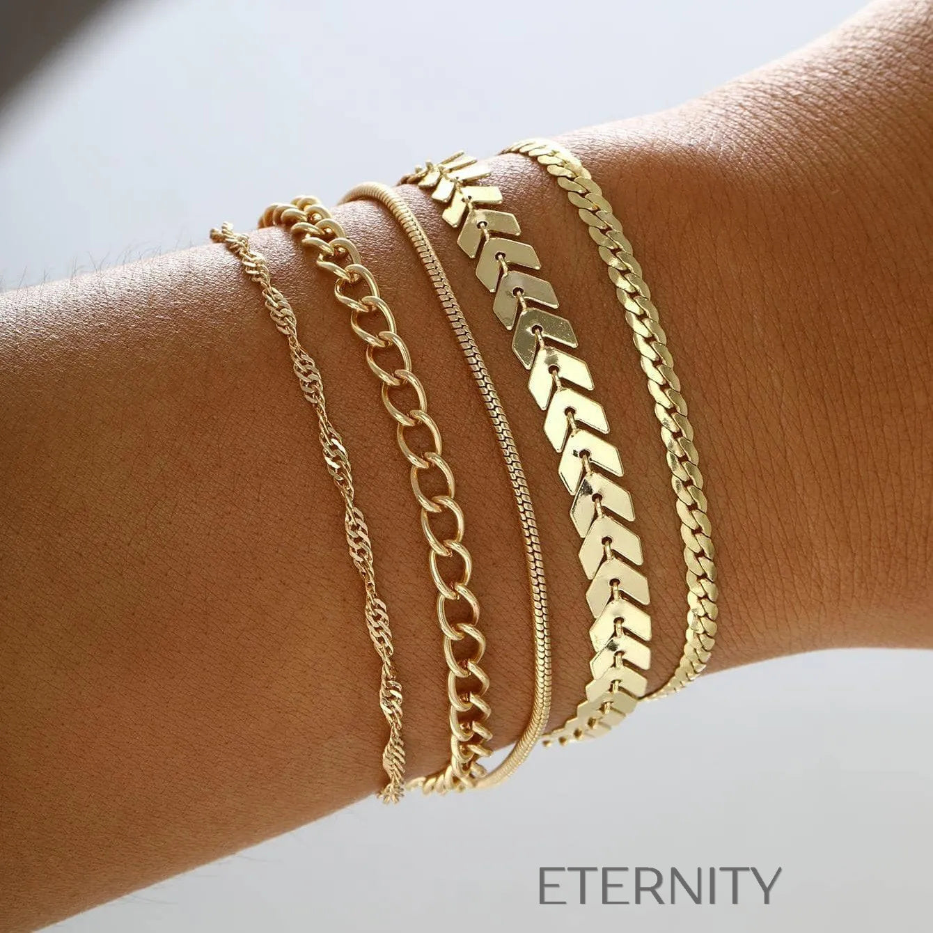 Set de Pulseras Golden Layer  Brazaletes Dorado Unica Acero Inoxidable  ETERNITY