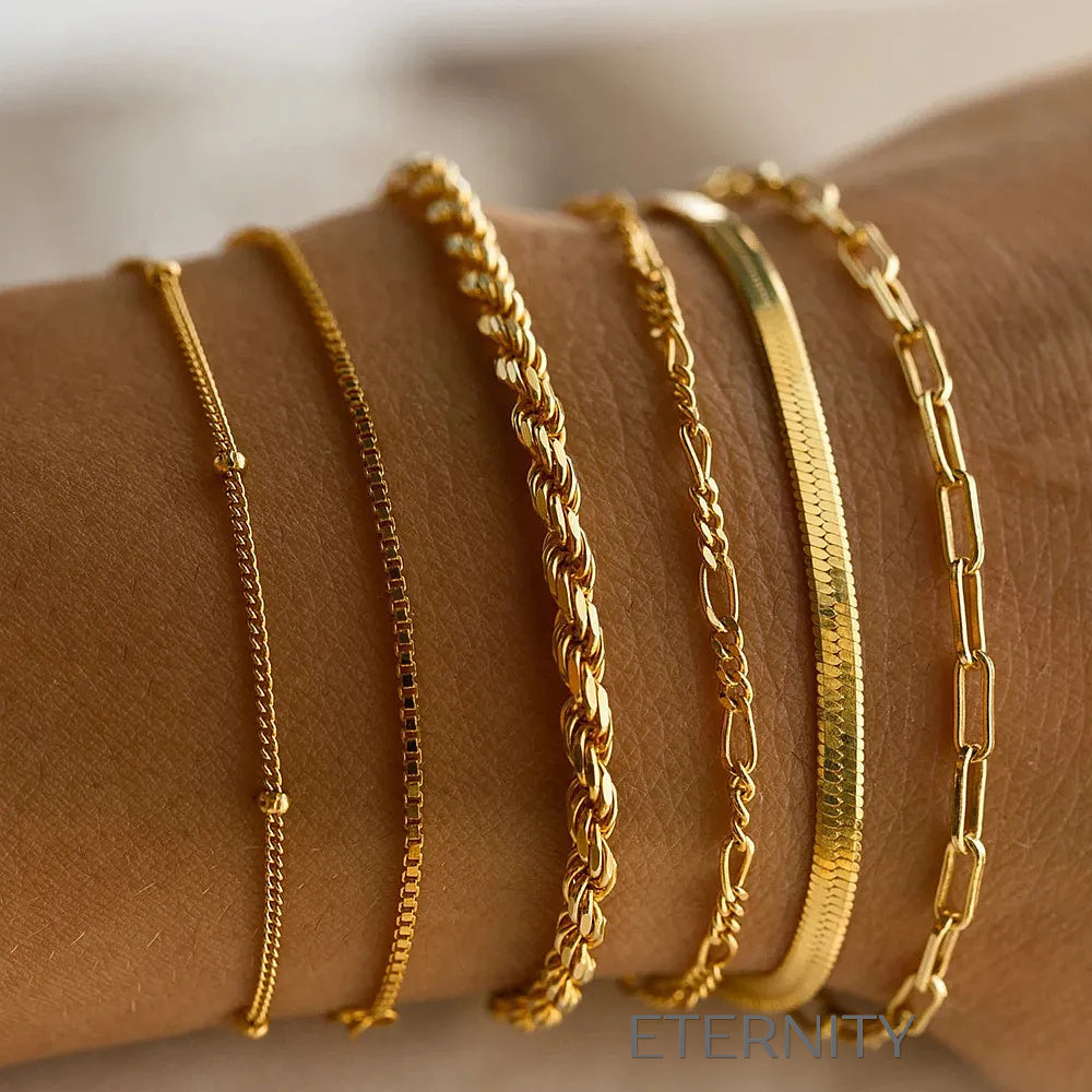 Set de Pulseras Golden Layer  Brazaletes Dorado Unica Acero Inoxidable  ETERNITY