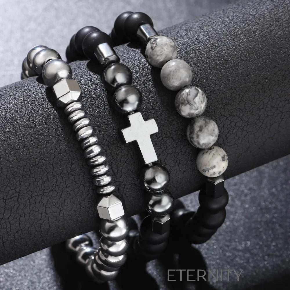 Set de Pulseras Faith & Stone para Caballero  Brazaletes Negro Unica Acero Inoxidable  ETERNITY