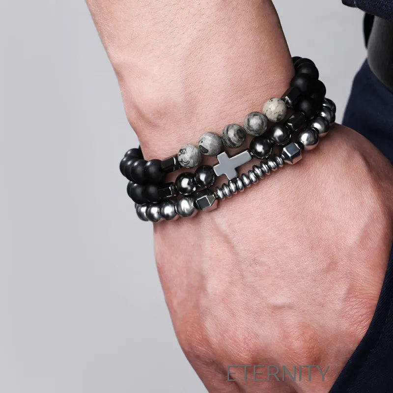 Set de Pulseras Faith & Stone para Caballero  Brazaletes Negro Unica Acero Inoxidable  ETERNITY