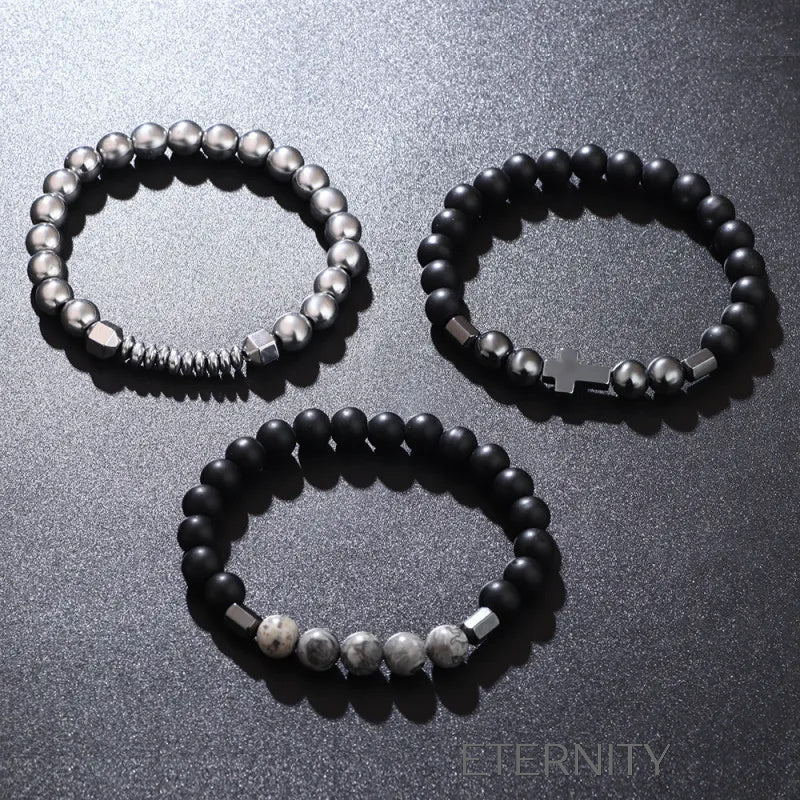 Set de Pulseras Faith & Stone para Caballero  Brazaletes Negro Unica Acero Inoxidable  ETERNITY