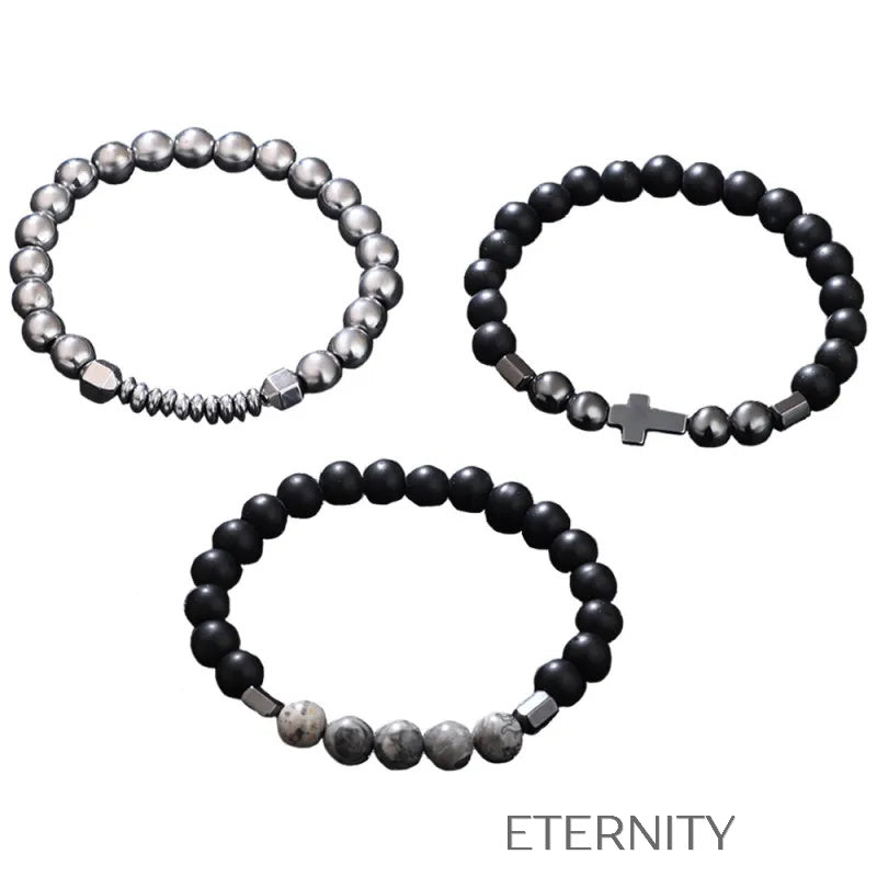 Set de Pulseras Faith & Stone para Caballero  Brazaletes Negro Unica Acero Inoxidable  ETERNITY