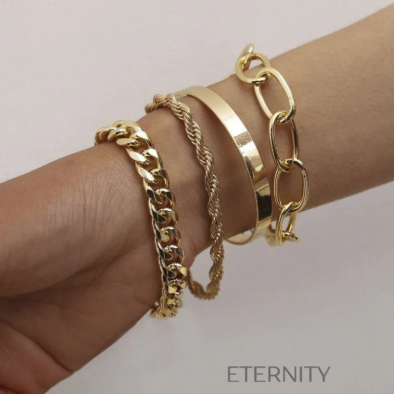Set de Brazaletes y Pulseras de Eslabones Mixtos  Brazaletes Dorado Unica Acero Inoxidable  ETERNITY