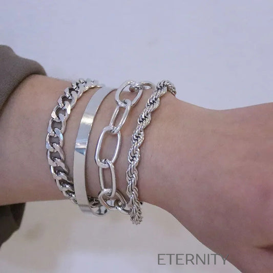 Set de Brazaletes y Pulseras de Eslabones Mixtos  Brazaletes Dorado Unica Acero Inoxidable  ETERNITY