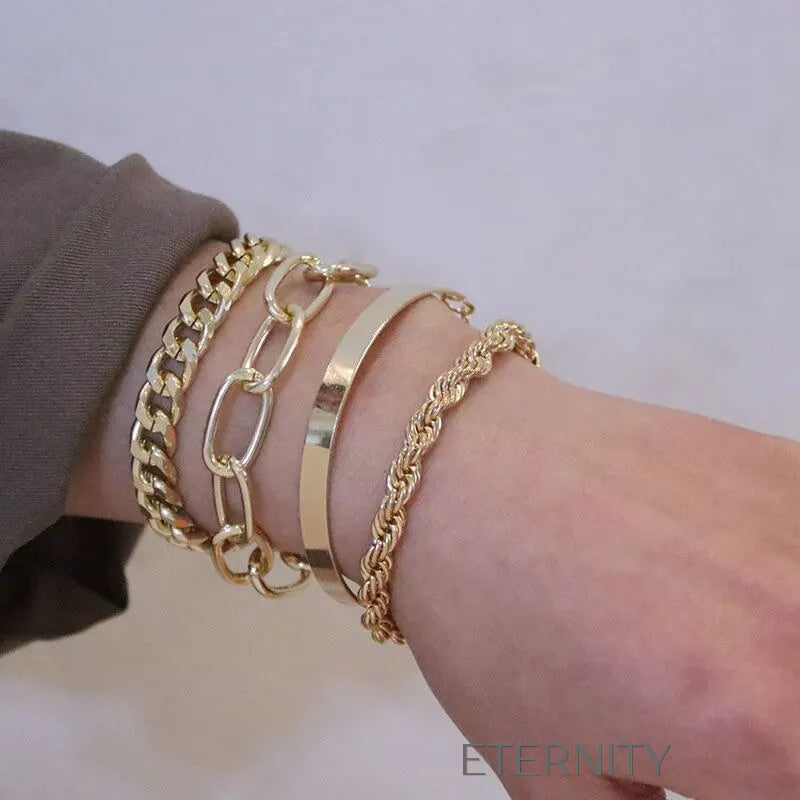 Set de Brazaletes y Pulseras de Eslabones Mixtos  Brazaletes Dorado Unica Acero Inoxidable  ETERNITY