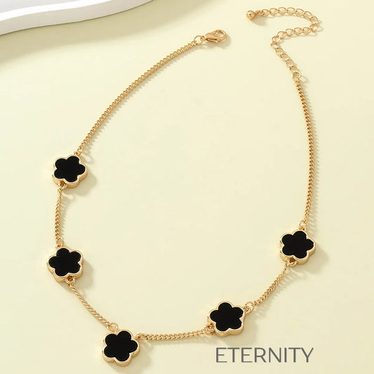 Set de Collar Black Clover en Oro  Brazaletes Negro Unica Acero Inoxidable  ETERNITY