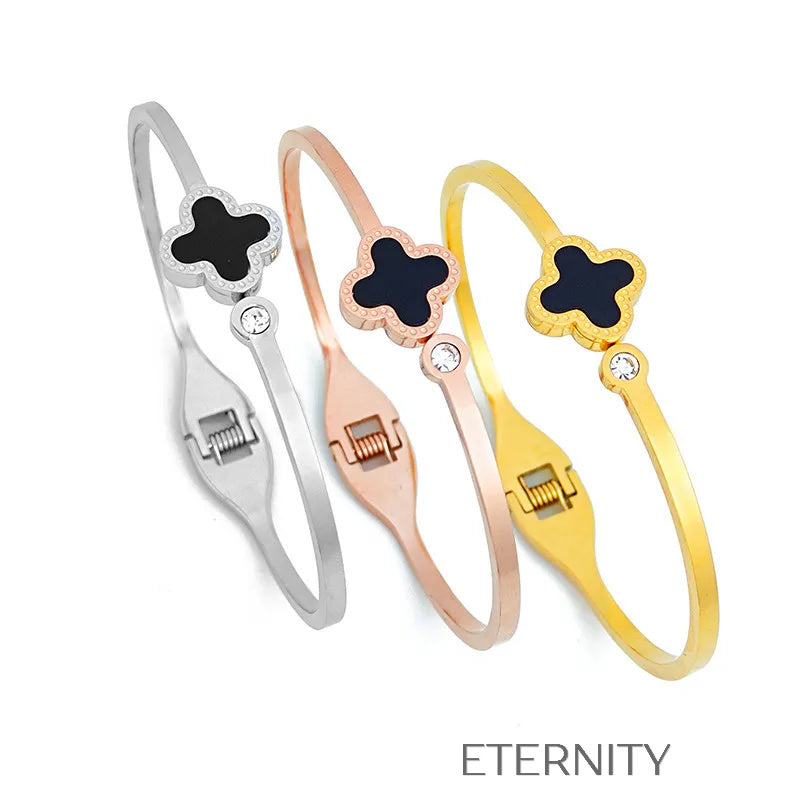 Brazalete Eternal Clover con Ónix y Cristal  Brazaletes Dorado Unica Acero Inoxidable  ETERNITY
