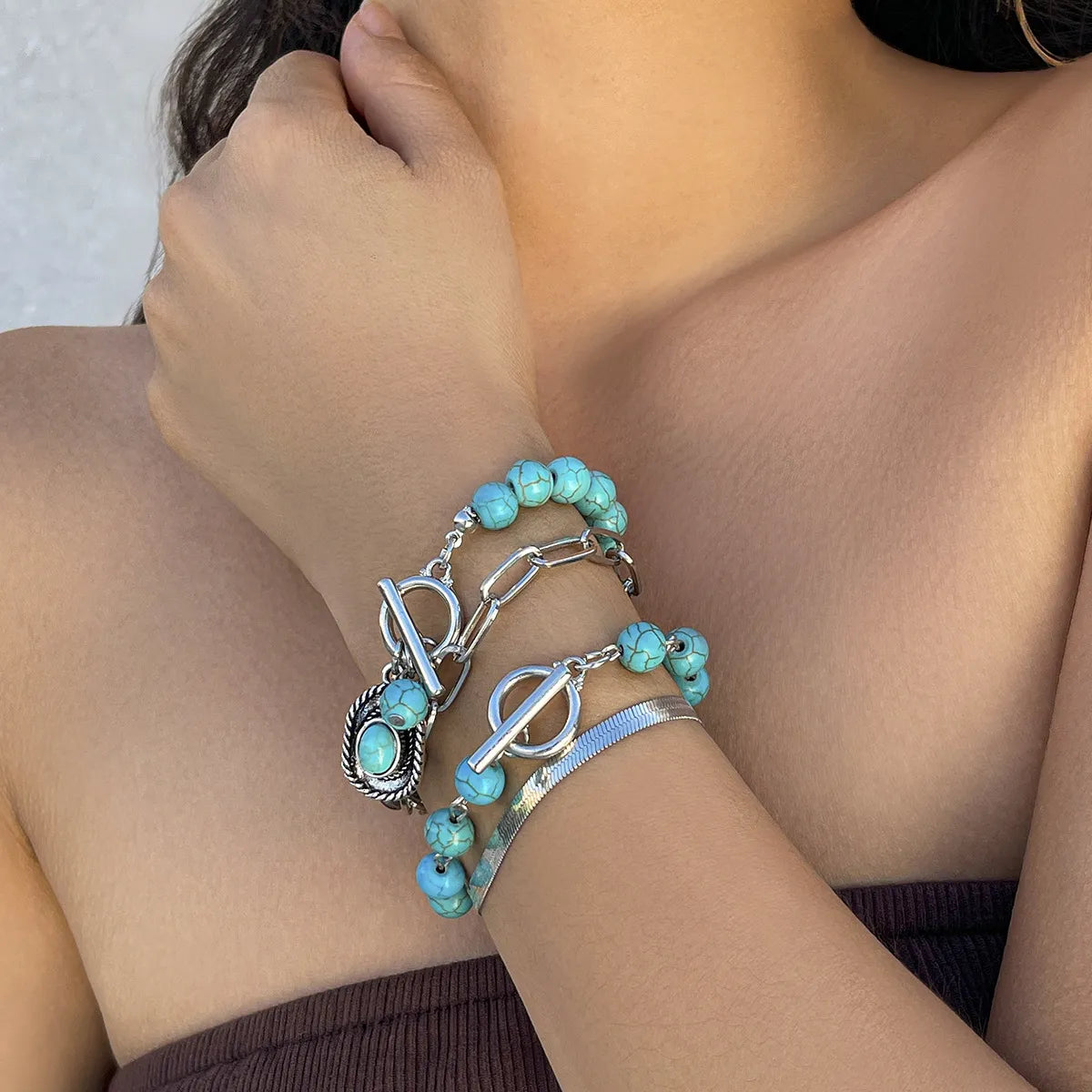 Set de Pulseras "Turquoise Soul" ETERNITY - Estilo Boho Chic Plateado