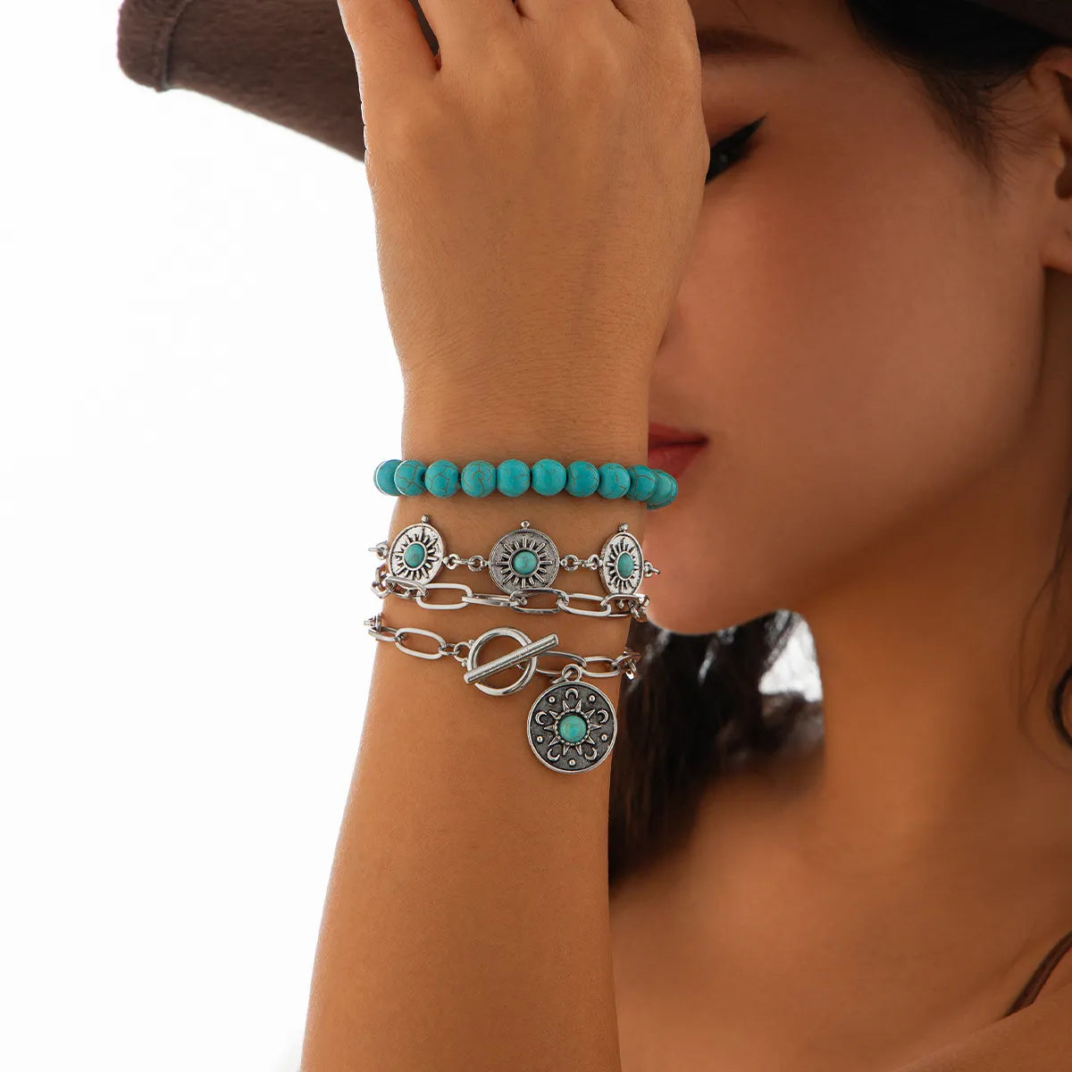 Set de Pulseras "Turquoise Soul" ETERNITY - Estilo Boho Chic Plateado