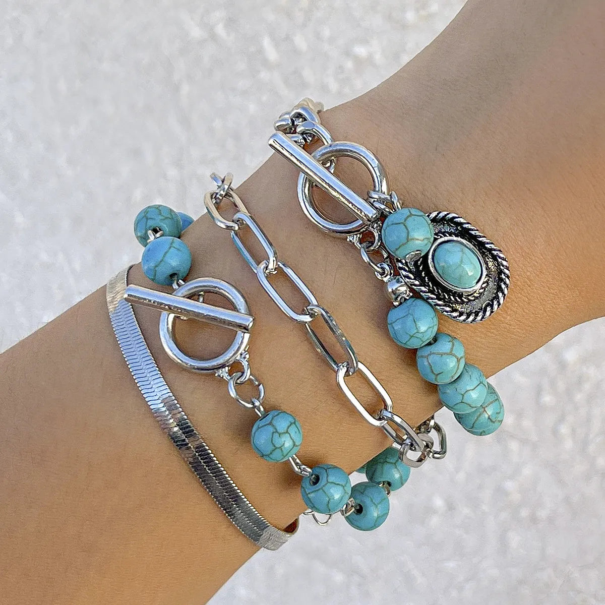 Set de Pulseras "Turquoise Soul" ETERNITY - Estilo Boho Chic Plateado